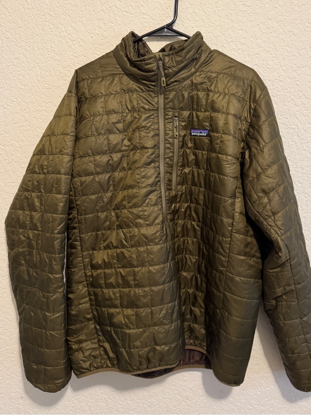 Patagonia Olive Green Quilted Half-Zip Puffer Jacket